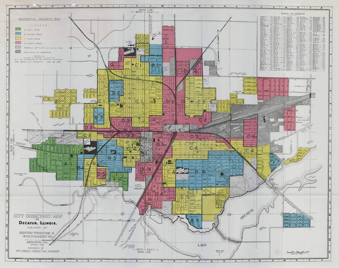 HOLC's map for Decatur, Illinois